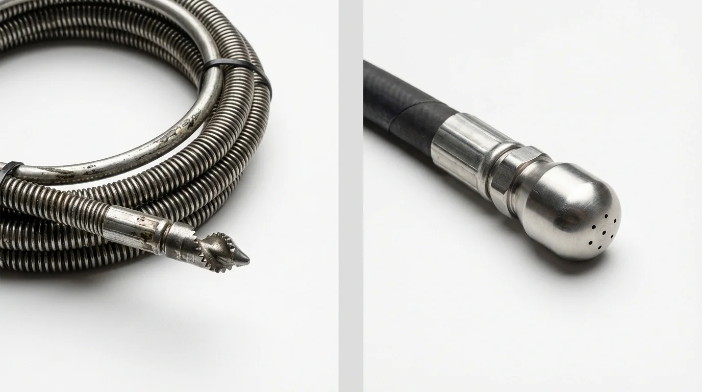Drain snake cable and hydro jetting nozzle used for drain cleaning in Winfield, IL