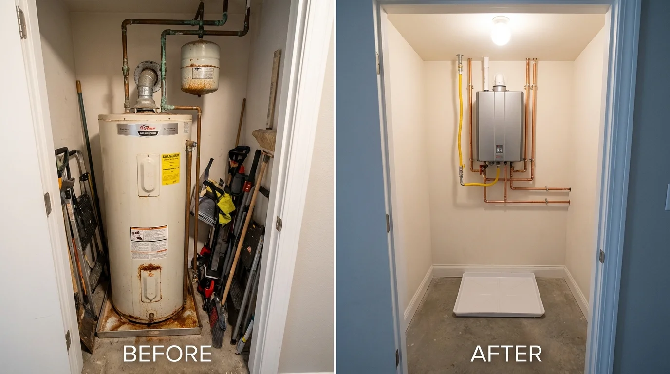 Tank water heater versus wall-mounted tankless unit comparison for Winfield, IL homeowners
